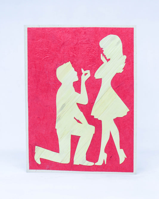 Young Couple Proposal Hand Carved Card