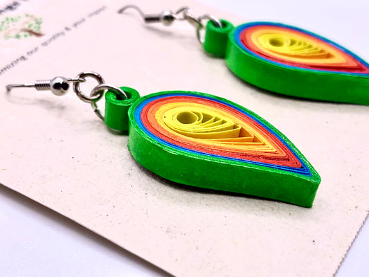 Green-Blue-Red-Orange-Yellow Quilled Earrings
