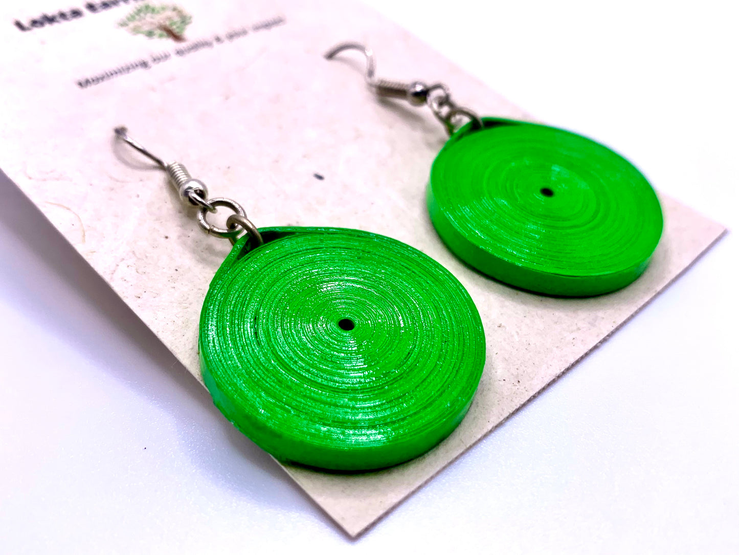 Green Circle Quilled Earrings