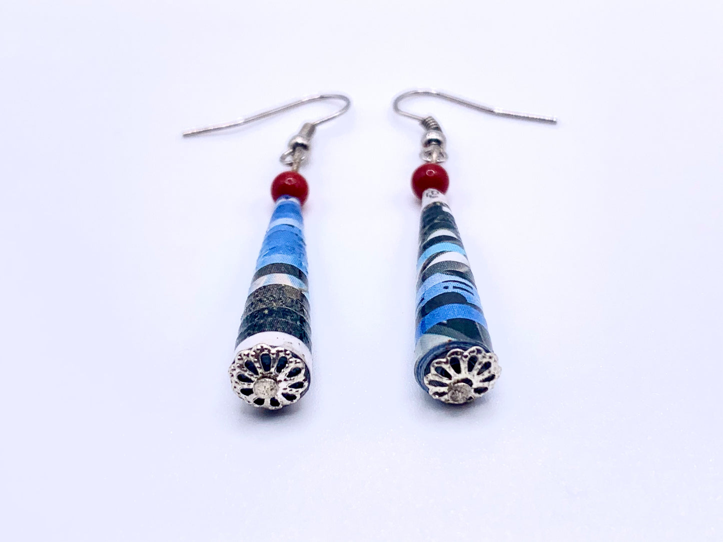 Blue Upcycled Quilled Earrings