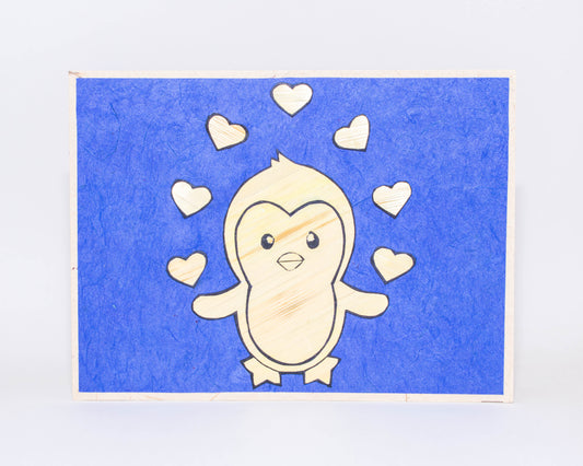 Penguin Hand Carved Card