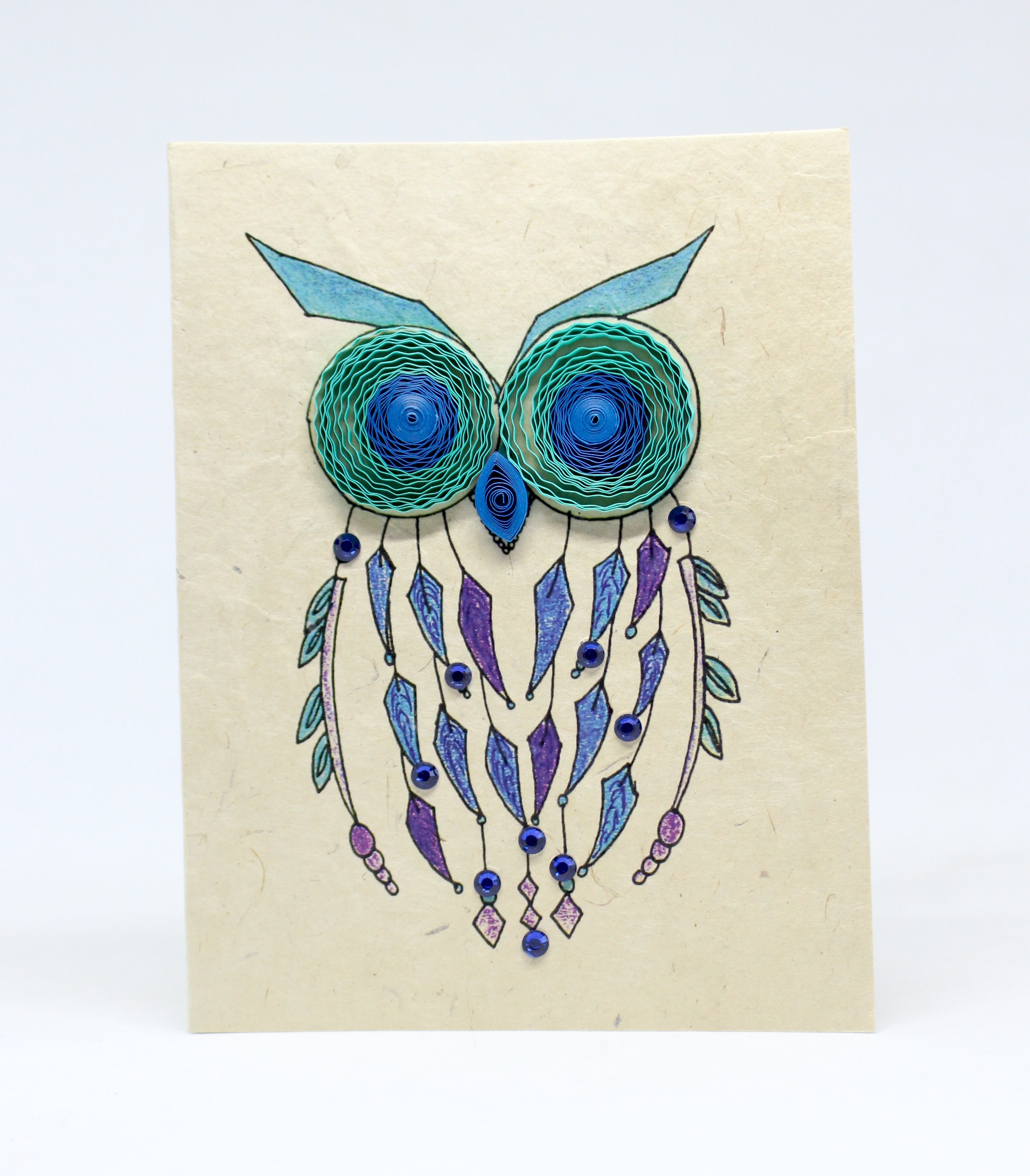 Quilled Owl Greeting Card Lokta Cards