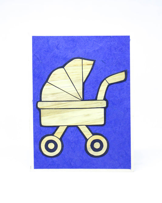 Baby Stroller Hand Carved Card