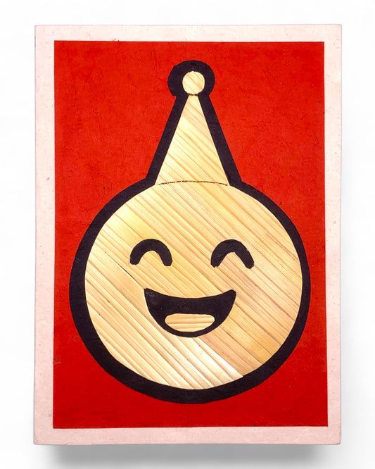Birthday Cap Smiley Emoji Handcarved Greeting Card