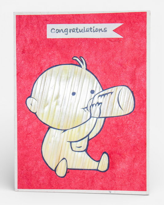 Baby dinking milk hand carved greeting card