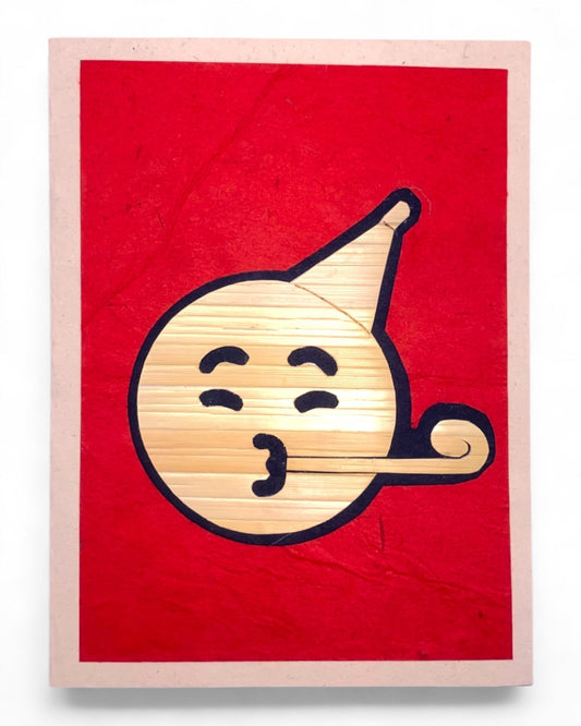 Partying Face Emoji Handcarved Greeting Card
