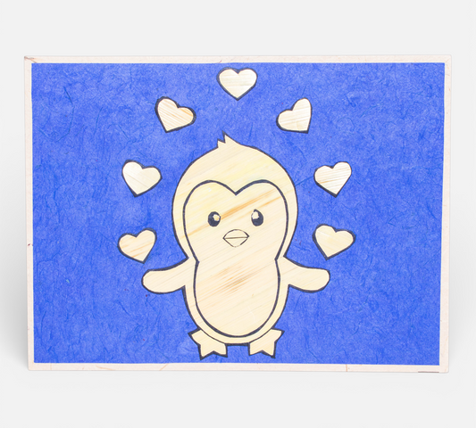 Penguin Hand Carved Card