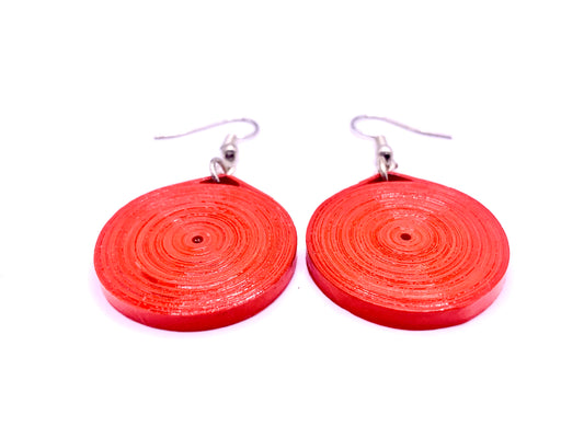 Red Circle Quilled Earrings