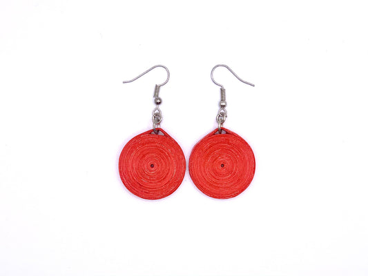 Red Circle Quilled Earrings