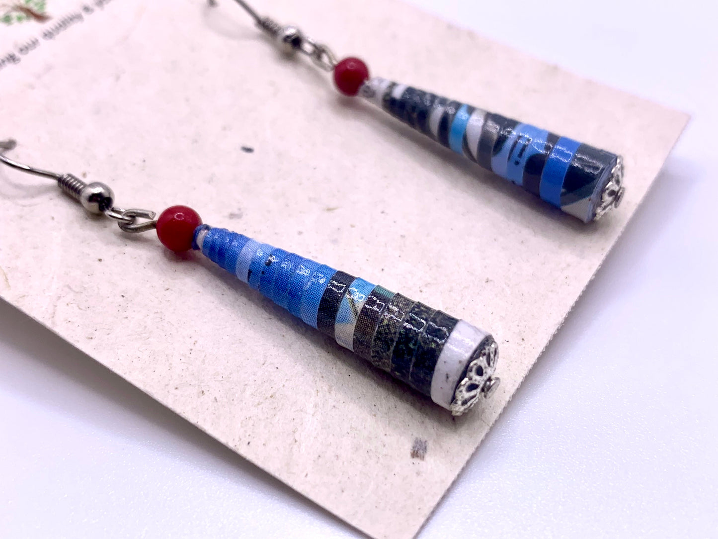 Blue Upcycled Quilled Earrings