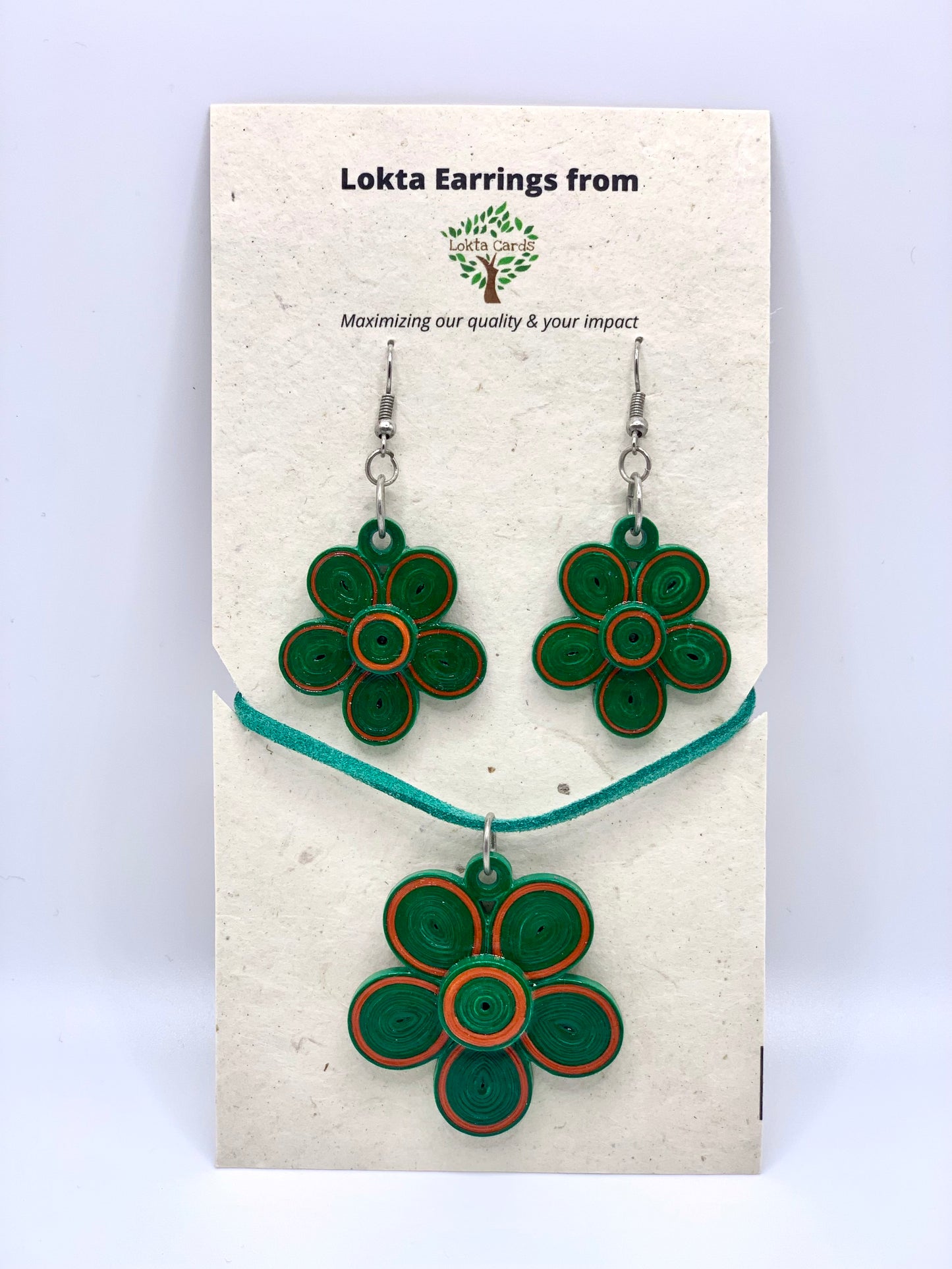 Green Earrings & Necklace Set